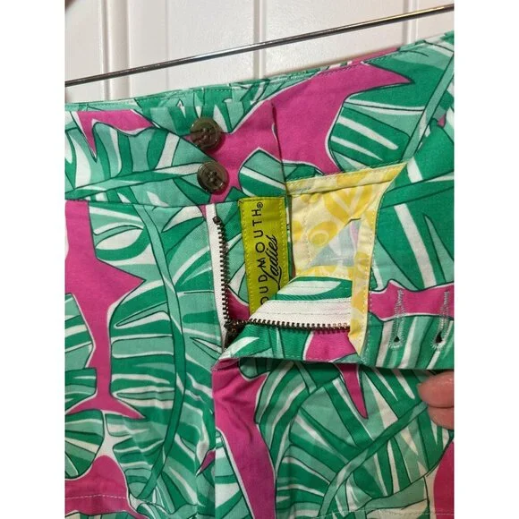 Loudmouth Ladies Palm Pink Sharks Print Shorts Size 4 - Picture 3 of 8